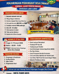 PEMDES CIMANUK MENGADAKAN PENJARINGAN UNTUK KEKOSONGAN KAUR PERENCANAAN PENDAFTARAN DI BUKA DARI TANGGAL 8 JANUARI SAMPAI TANGGAL 19 JANUARI 2026