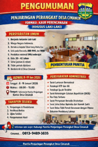 PEMDES CIMANUK MENGADAKAN PENJARINGAN UNTUK KEKOSONGAN KAUR PERENCANAAN PENDAFTARAN DI BUKA DARI TANGGAL 8 JANUARI SAMPAI TANGGAL 19 JANUARI 2026